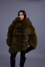 Women's Fox Fur Poncho [Olive]