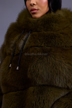 Women's Fox Fur Poncho [Olive]