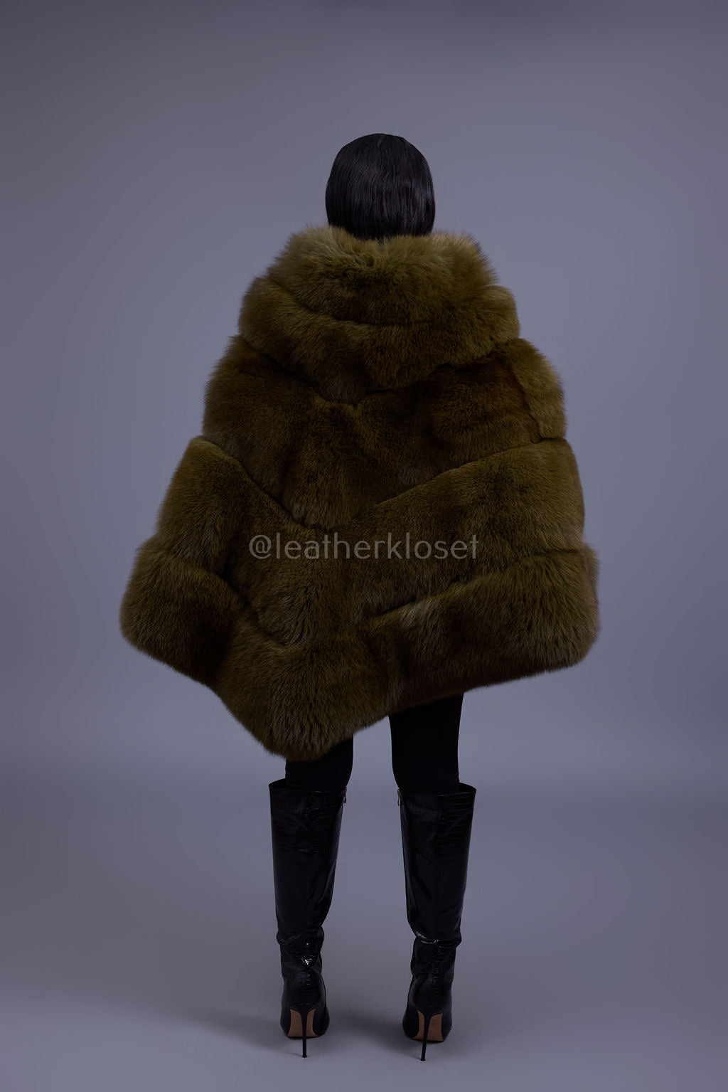 Women's Fox Fur Poncho [Olive]