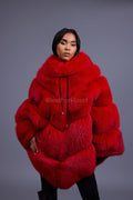 Women's Fox Fur Poncho [Red]