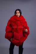 Women's Fox Fur Poncho [Red]