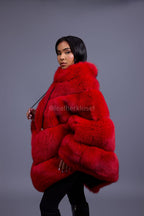 Women's Fox Fur Poncho [Red]