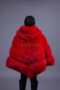 Women's Fox Fur Poncho [Red]