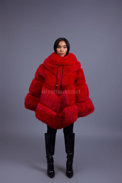 Women's Fox Fur Poncho [Red] – LeatherKloset
