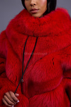Women's Fox Fur Poncho [Red]