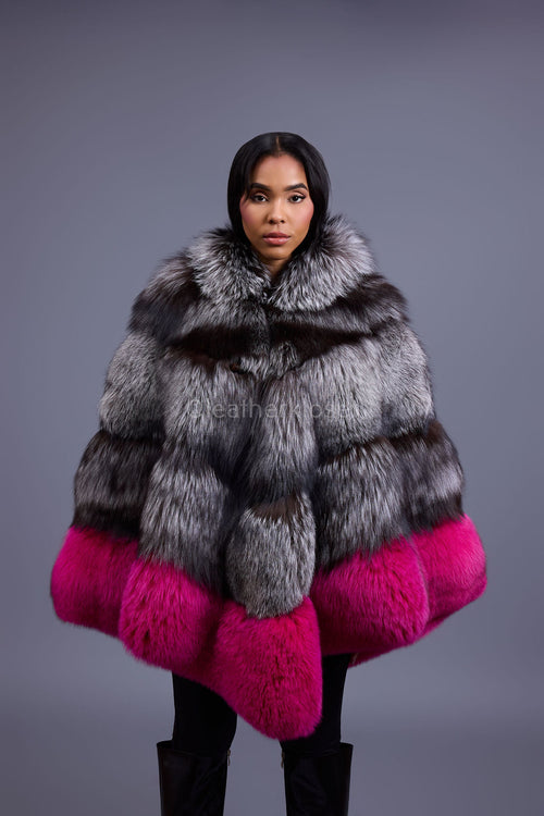 Women's Fox Fur Poncho With Hood
