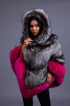 Women's Fox Fur Poncho With Hood