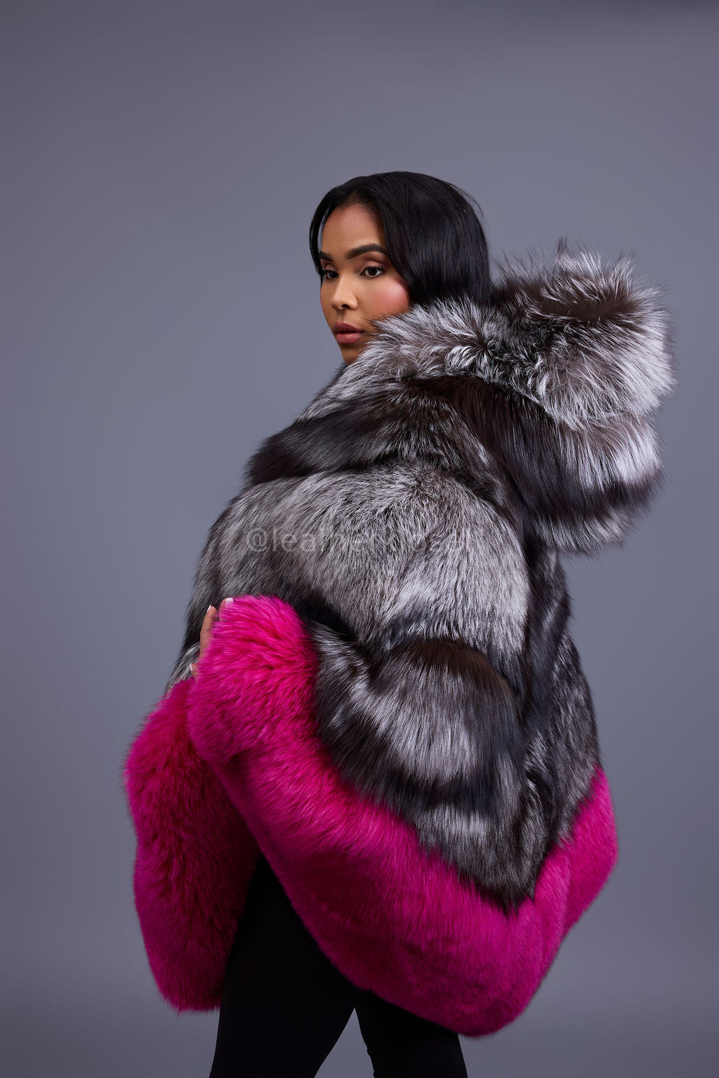 Women's Fox Fur Poncho With Hood