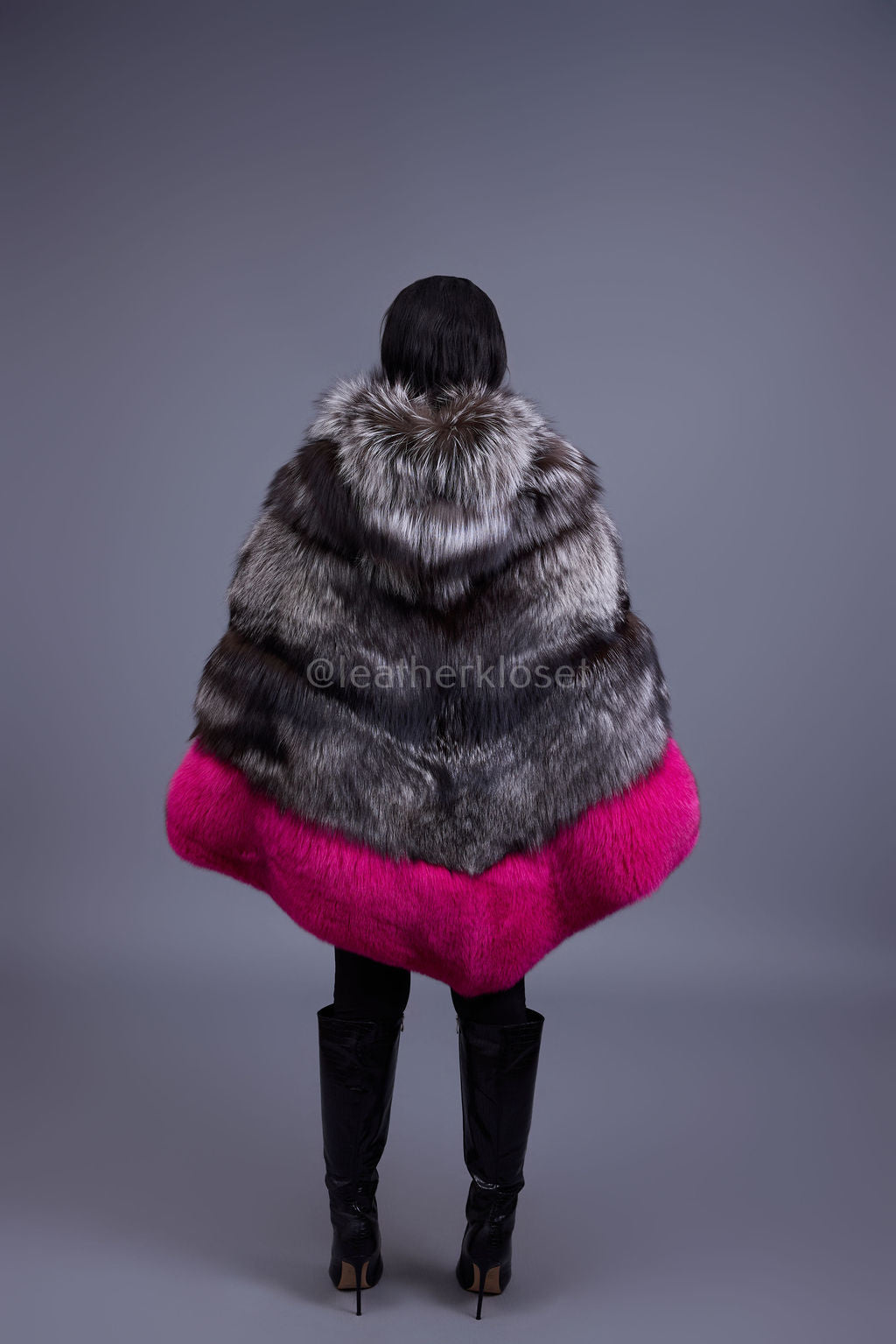 Women's Fox Fur Poncho With Hood