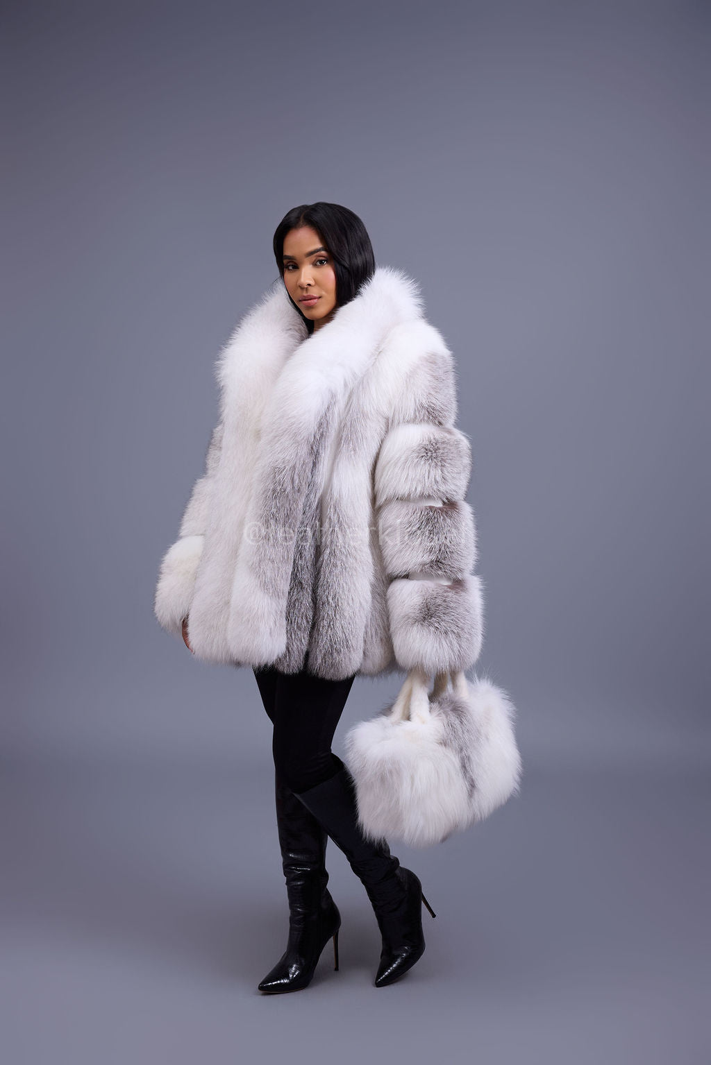 Women's Trey Biker Orange Oversized Fox Collar [Orange Fox Fur