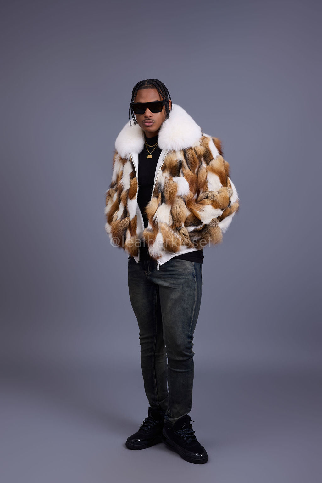Men's Hudson Fox Fur Bomber Jacket [Red Fox/White]