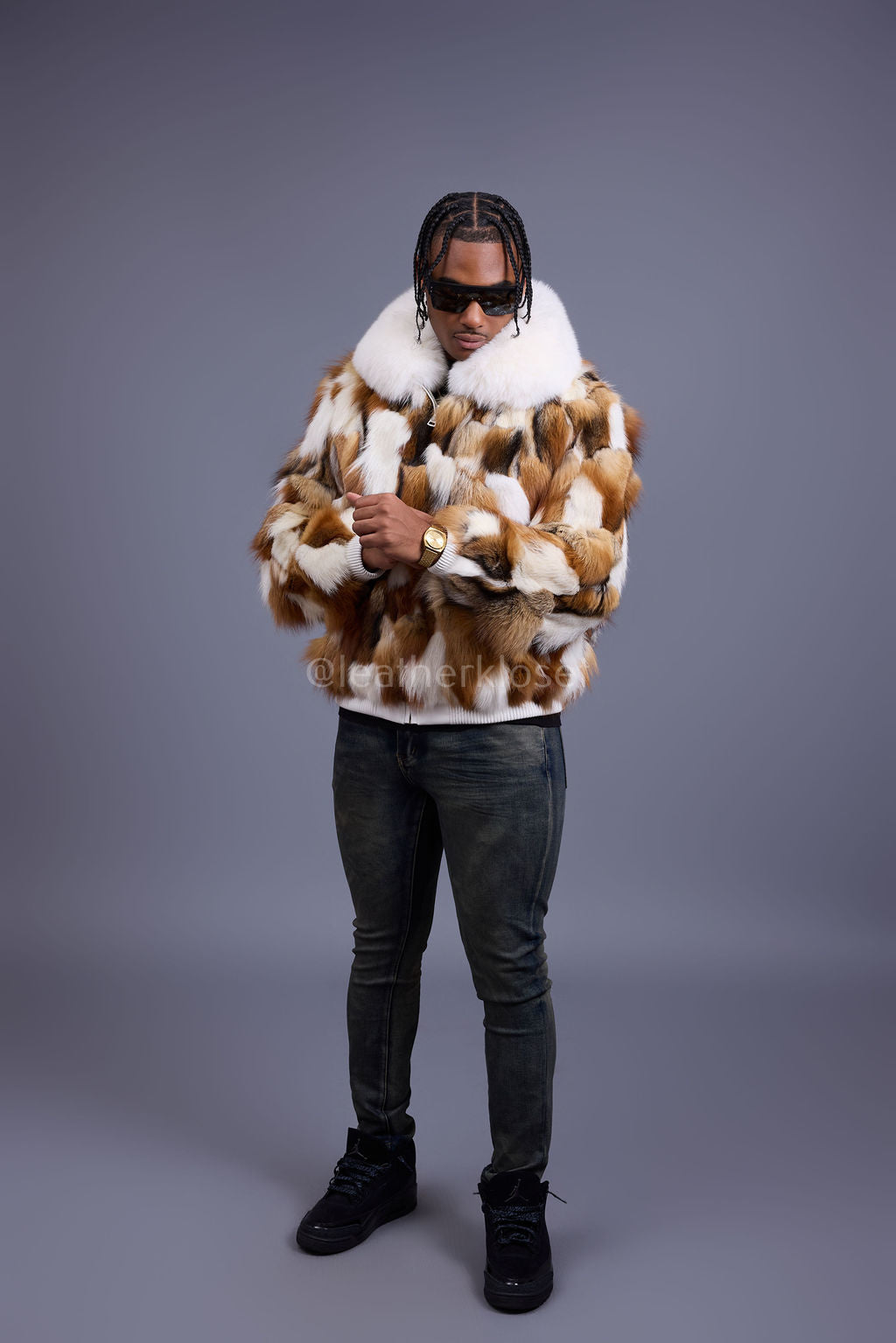 Men's Hudson Fox Fur Bomber Jacket [Red Fox/White]