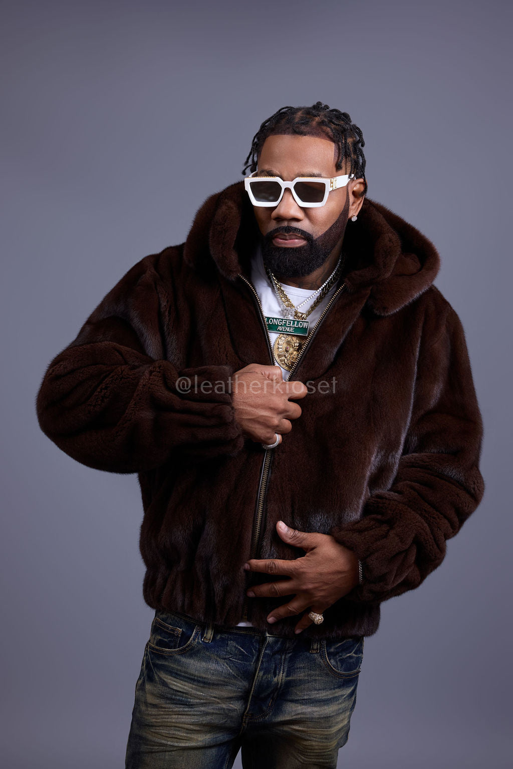 Men's Full-Skin Mink Bomber Jacket With Removable Hood [Chocolate]