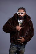 Men's Full-Skin Mink Bomber Jacket With Removable Hood [Chocolate]