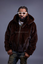 Men's Full-Skin Mink Bomber Jacket With Removable Hood [Chocolate]