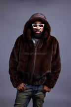 Men's Full-Skin Mink Bomber Jacket With Removable Hood [Chocolate]