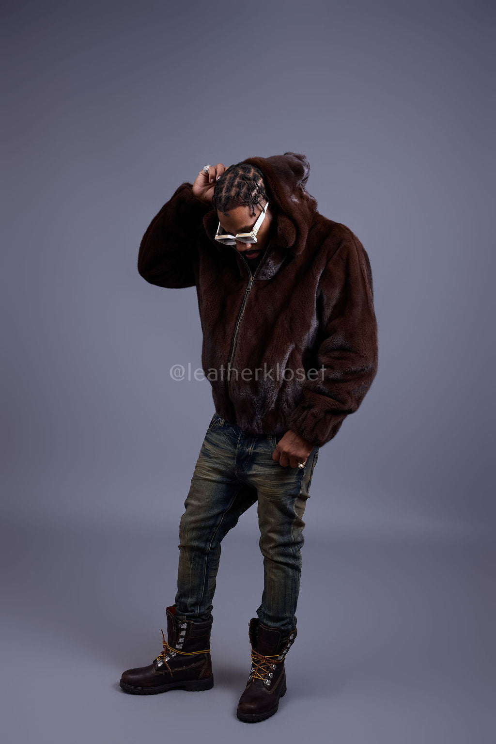 Men's Full-Skin Mink Bomber Jacket With Removable Hood [Chocolate]