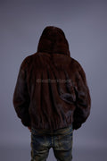 Men's Full-Skin Mink Bomber Jacket With Removable Hood [Chocolate]