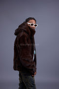 Men's Full-Skin Mink Bomber Jacket With Removable Hood [Chocolate]