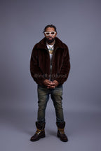 Men's Full-Skin Mink Bomber Jacket With Removable Hood [Chocolate]