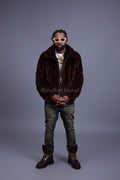 Men's Full-Skin Mink Bomber Jacket With Removable Hood [Chocolate]