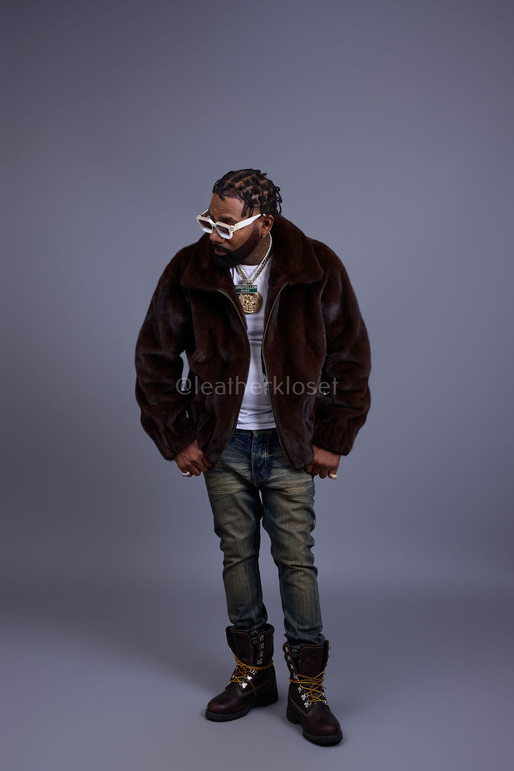 Men's Full-Skin Mink Bomber Jacket With Removable Hood [Chocolate