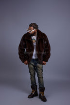 Men's Full-Skin Mink Bomber Jacket With Removable Hood [Chocolate]