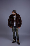 Men's Full-Skin Mink Bomber Jacket With Removable Hood [Chocolate]