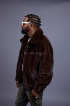Men's Full-Skin Mink Bomber Jacket With Removable Hood [Chocolate]