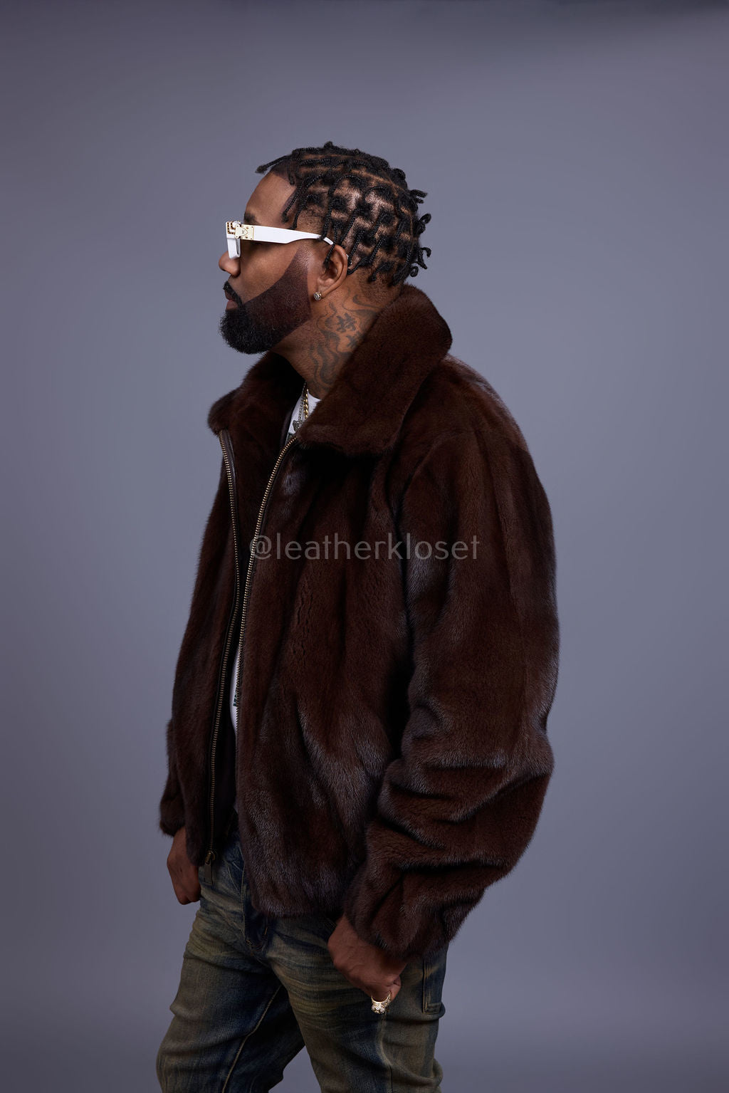 Men's Full-Skin Mink Bomber Jacket With Removable Hood [Chocolate]
