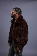 Men's Full-Skin Mink Bomber Jacket With Removable Hood [Chocolate]
