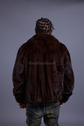 Men's Full-Skin Mink Bomber Jacket With Removable Hood [Chocolate]