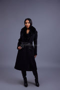 Women's Mandy Cashmere Trench Coat With Fur Trimming [Black]