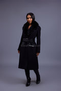 Women's Mandy Cashmere Trench Coat With Fur Trimming [Black]