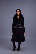 Women's Mandy Cashmere Trench Coat With Fur Trimming [Black]