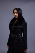 Women's Mandy Cashmere Trench Coat With Fur Trimming [Black]