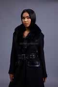 Women's Mandy Cashmere Trench Coat With Fur Trimming [Black]