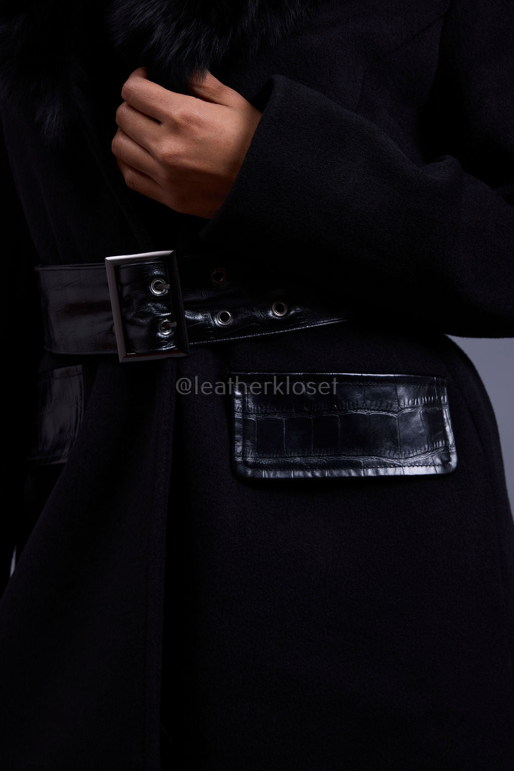 Women's Mandy Cashmere Trench Coat With Fur Trimming [Black]