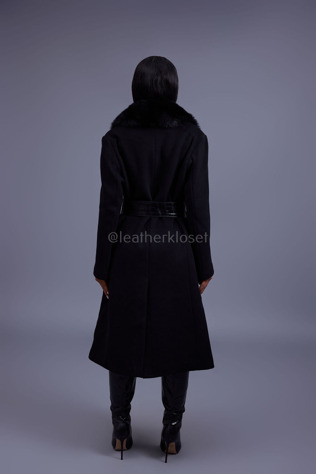 Women's Mandy Cashmere Trench Coat With Fur Trimming [Black]
