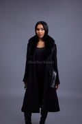 Women's Mandy Cashmere Trench Coat With Fur Trimming [Black]