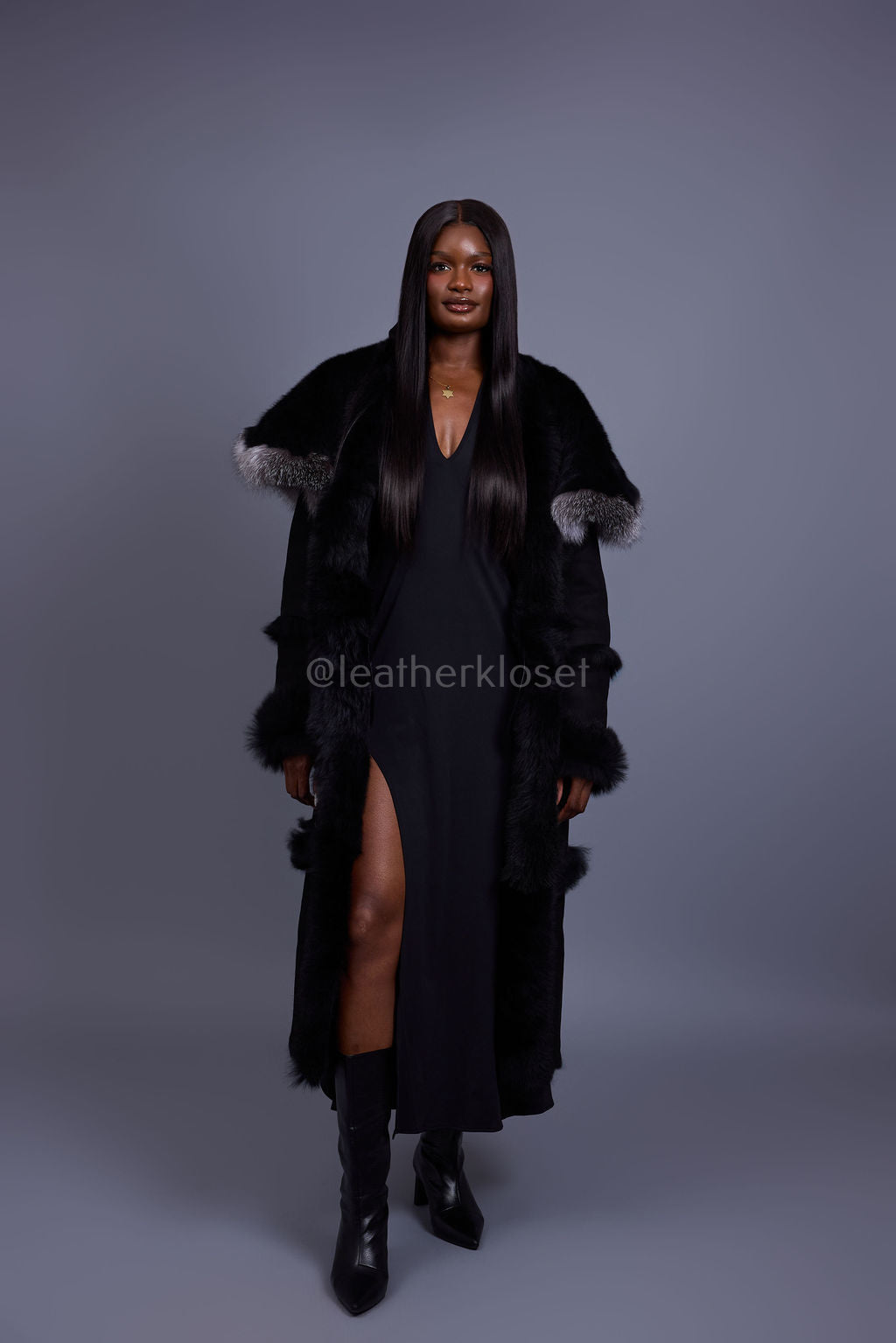 Women's Pocahontas Sheepskin Trench Coat [Black]