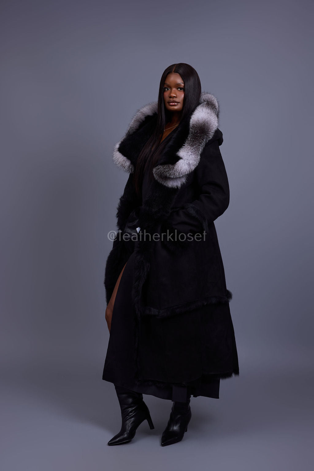 Women's Pocahontas Sheepskin Trench Coat [Black]
