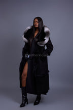 Women's Pocahontas Sheepskin Trench Coat [Black]