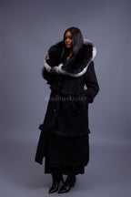 Women's Pocahontas Sheepskin Trench Coat [Black]