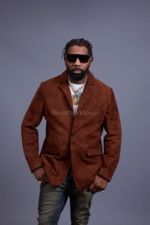 Men's Croco Suede Blazer [Rust]
