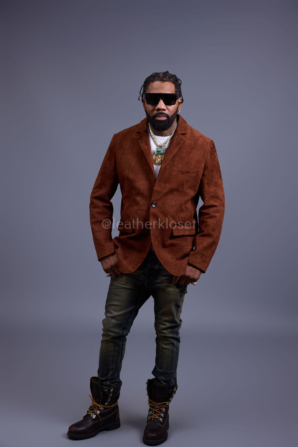 Men's Croco Suede Blazer [Rust]