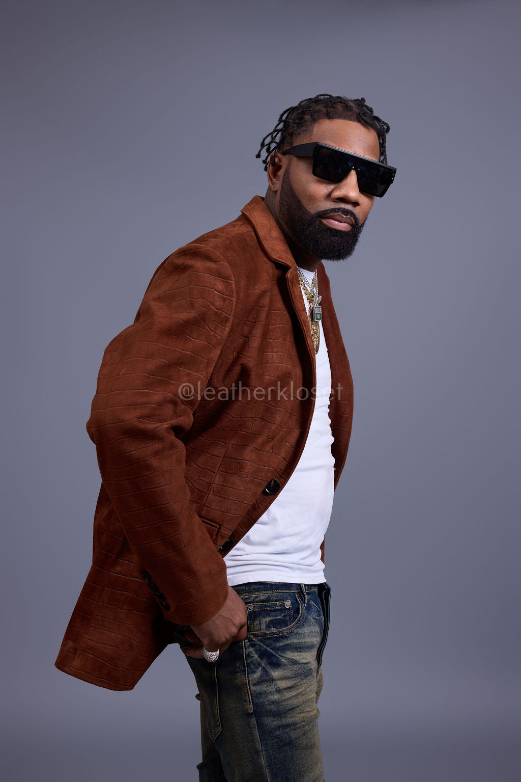 Men's Croco Suede Blazer [Rust]
