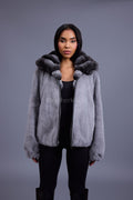 Women's Mink Bomber With Chinchilla Collar And Hood [Grey]
