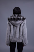 Women's Mink Bomber With Chinchilla Collar And Hood [Grey]