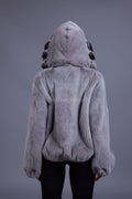 Women's Mink Bomber With Chinchilla Collar And Hood [Grey]